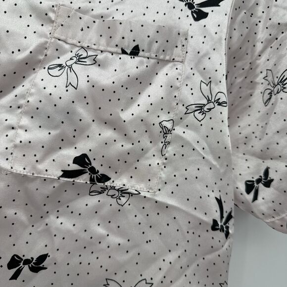 Exit 51 Vintage Pink Satin Bow Pajama Top Polka Dot Size Small - Picture 5 of 7
